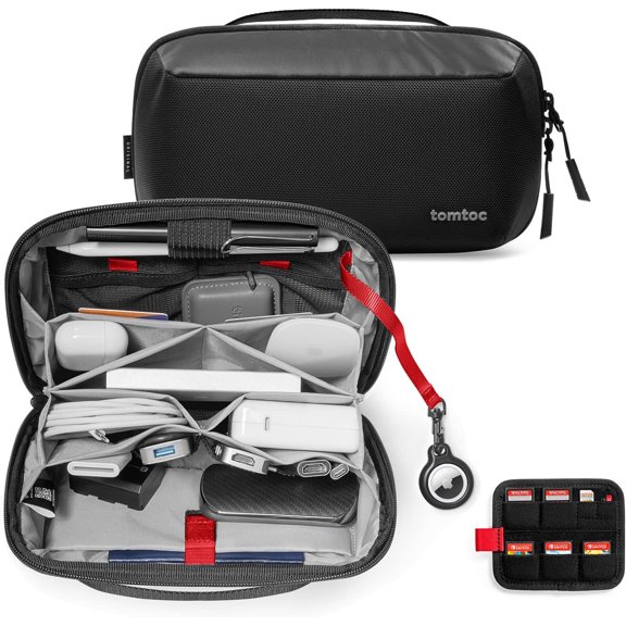 tomtoc Electronic Organizer Accessory Tech Pouch for MacBook Charger, Cables, Power Bank, Hard Drive, Cords, Water-resistant Storage Bag with Removable Card Slots for USB Adapter, Memory Card, Blue