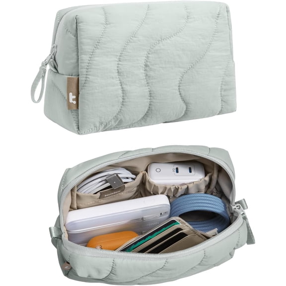 tomtoc Electronics Organizer Travel Case, Soft Puffy Organizer Bag Birthday Gifts Travel Essentials for Women Girls, Portable Accessory Tech Pouch Storage for Charger, Cord, Cable, Phone