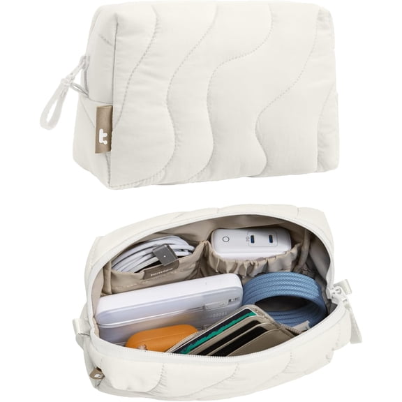 tomtoc Electronics Organizer Travel Case, Soft Puffy Organizer Bag Birthday Gifts Travel Essentials for Women Girls, Portable Accessory Tech Pouch Storage for Charger, Cord, Cable, Phone