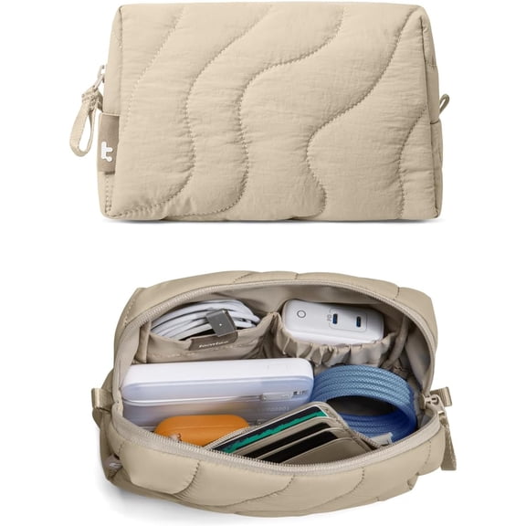 tomtoc Electronics Organizer Travel Case, Soft Puffy Organizer Bag Birthday Gifts Travel Essentials for Women Girls, Portable Accessory Tech Pouch Storage for Charger, Cord, Cable, Phone