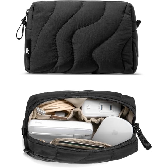 tomtoc Electronics Organizer Travel Case, Soft Puffy Organizer Bag Birthday Gifts Travel Essentials for Women Girls, Portable Accessory Tech Pouch Storage for Charger, Cord, Cable, Phone