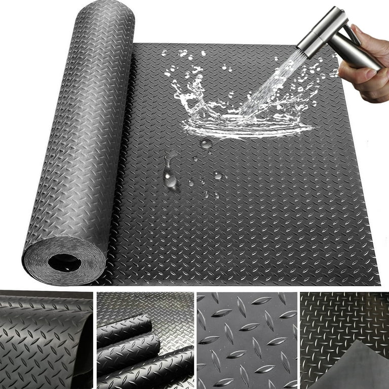 Petoto 16.5ft x 3.3ft Heavy Duty Garage Floor Mat Rolls Diamond Plate Thickened Rubber Non Slip Garage Flooring Roll