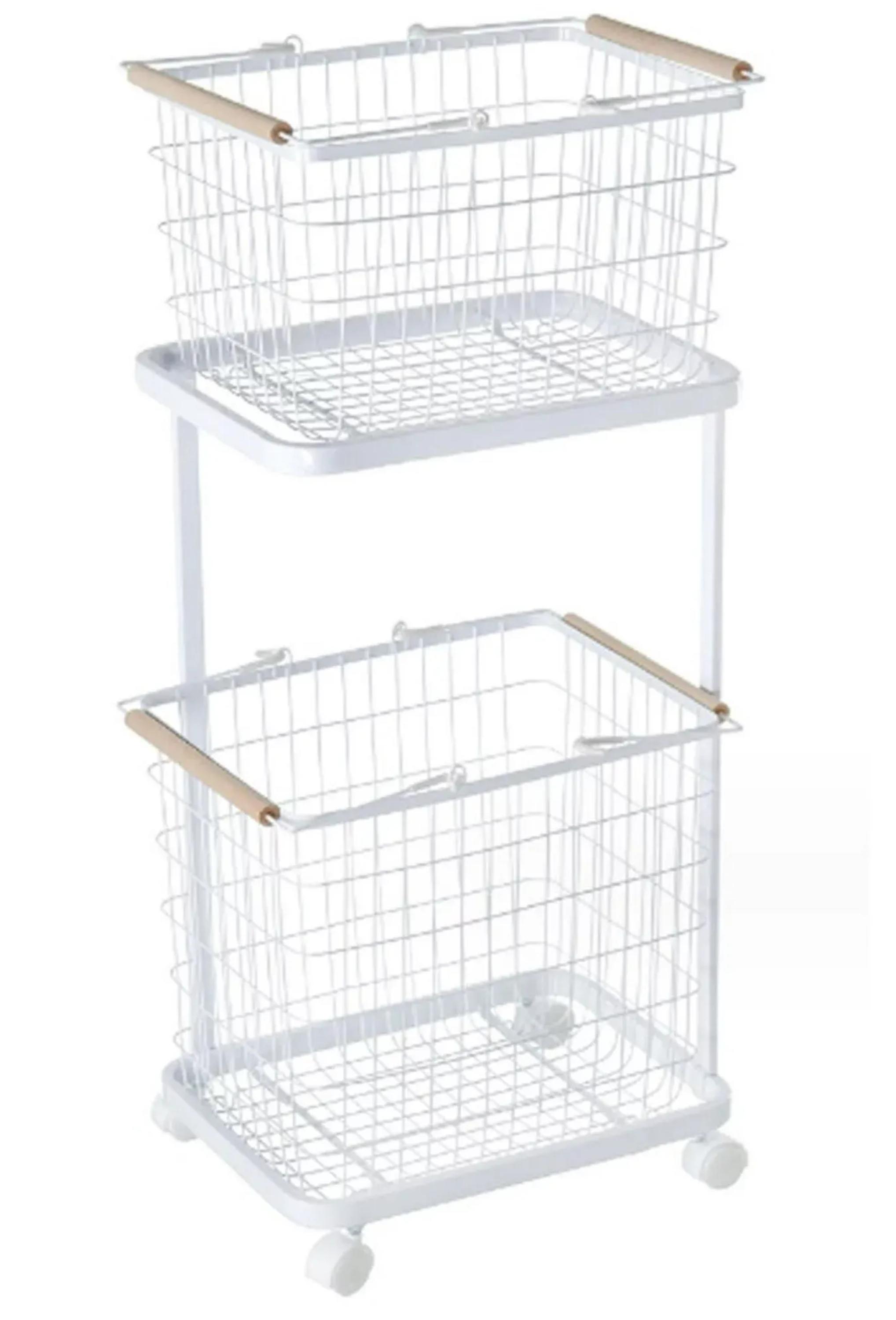 tonchean 2 Tier Metal Rolling Laundry Cart with Removable Basket, Large