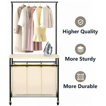 tonchean 3-Bag Laundry Sorter Rolling Cart with Hanging Bar and Ironing Board - Heavy Duty Laundry Hamper