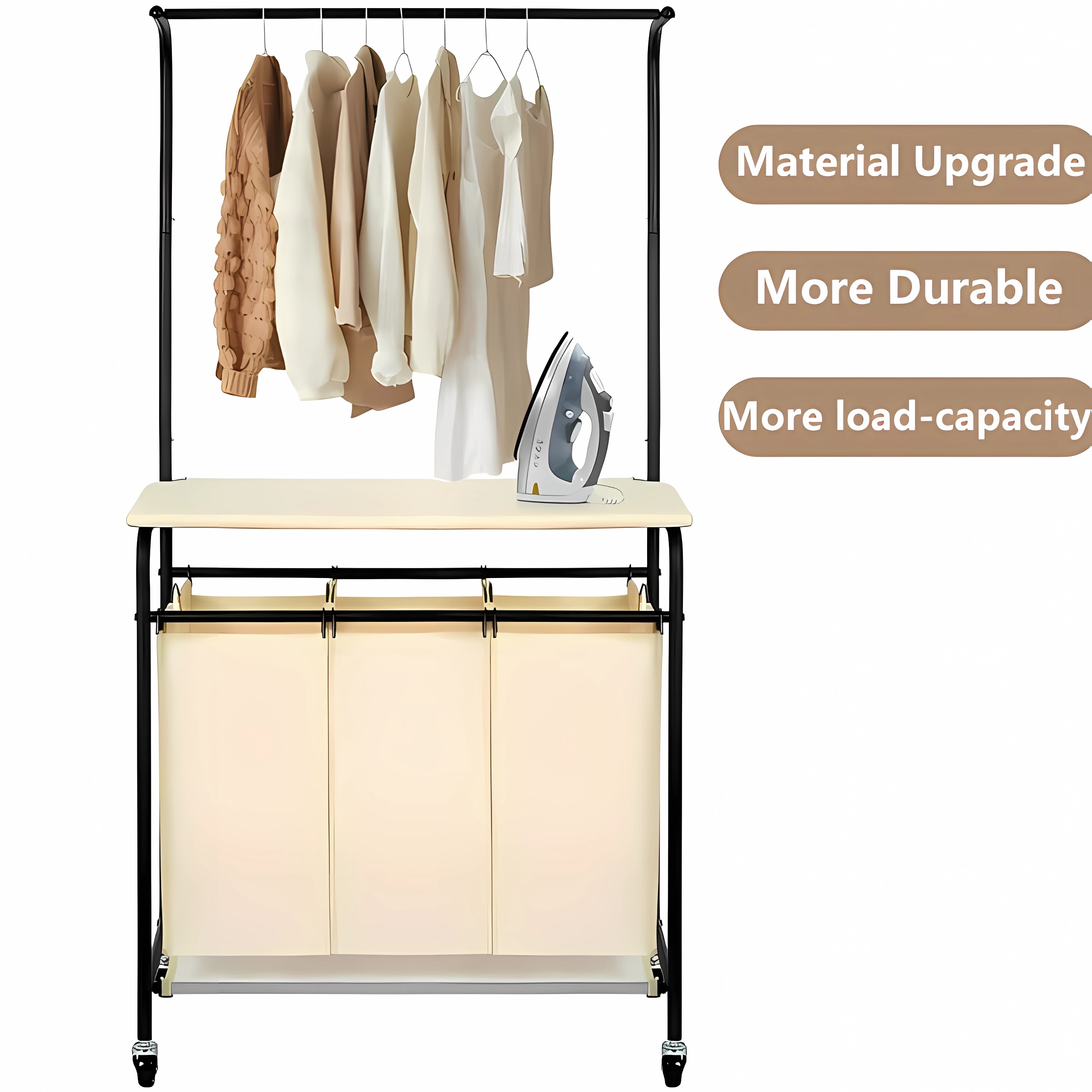 Ollieroo Classics Rolling Laundry Hamper,HeavyDuty 4Bag Laundry