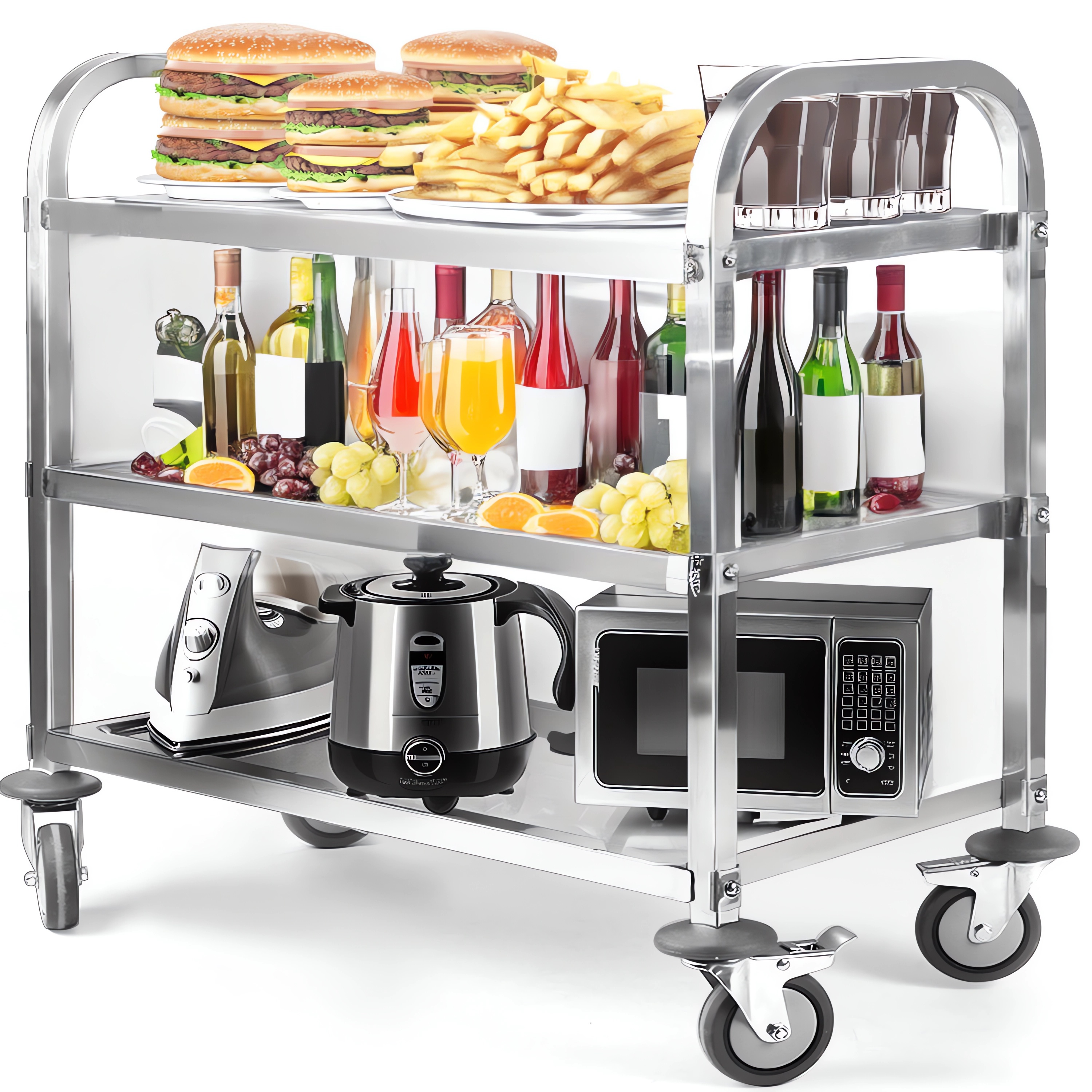 Tonchean 3Tier Rolling Food Service Cart 37x20x37 inch Stainless Steel Utility with Locking
