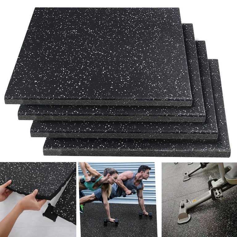 Petoto 4 Packs Rubber Exercise Equipment Mats 20 x 20 x 1 Heavy Duty Shock Absorbent Anti Slip Rubber Gym Floor Tiles for Home Gym Floor Black