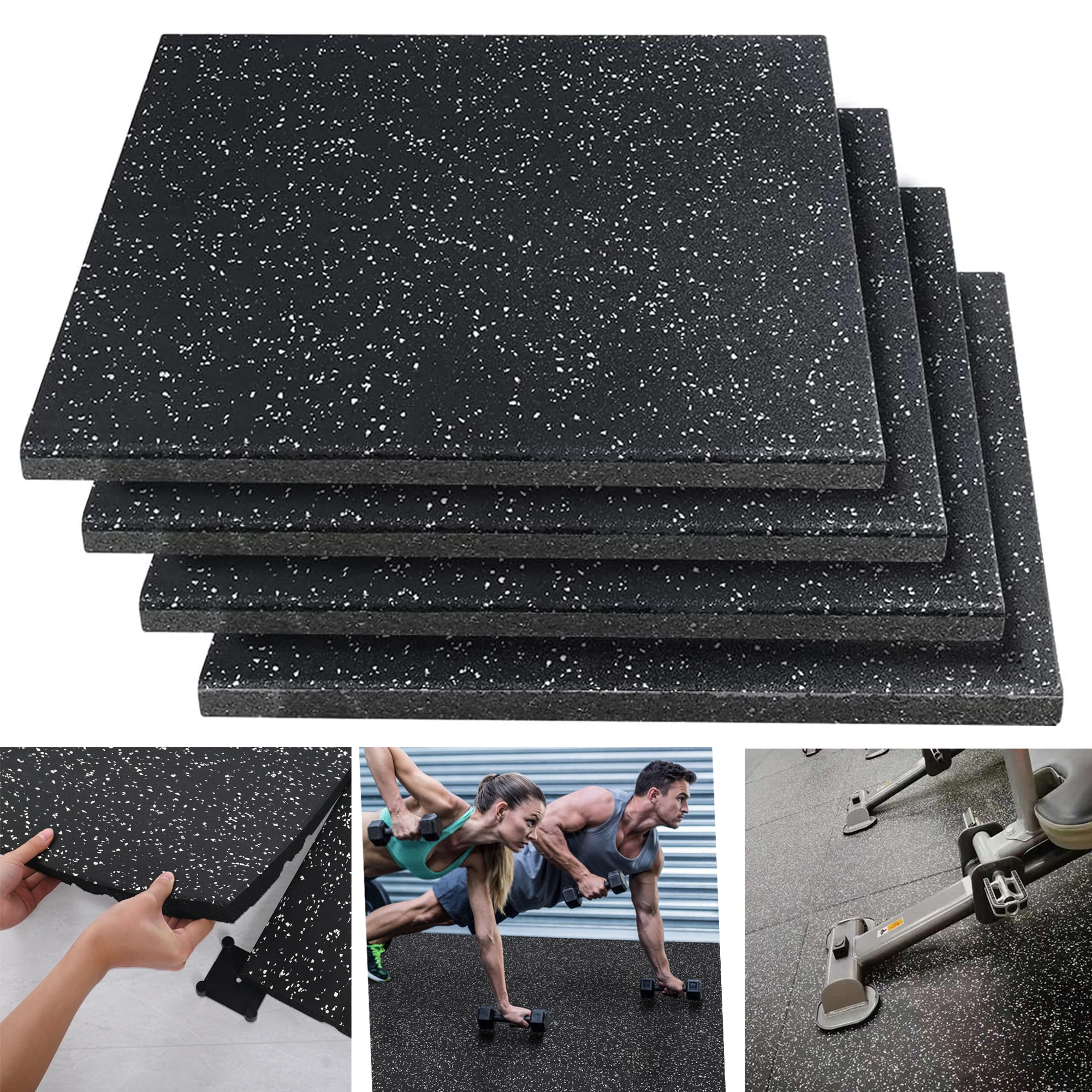 Petoto 1 in Thick Rubber Gym Floor Mats, 20" x 20 Anti-Slip Rubber Flooring with 12 Buckles, Exercise Equipment Mats for Home Gyms, Workouts