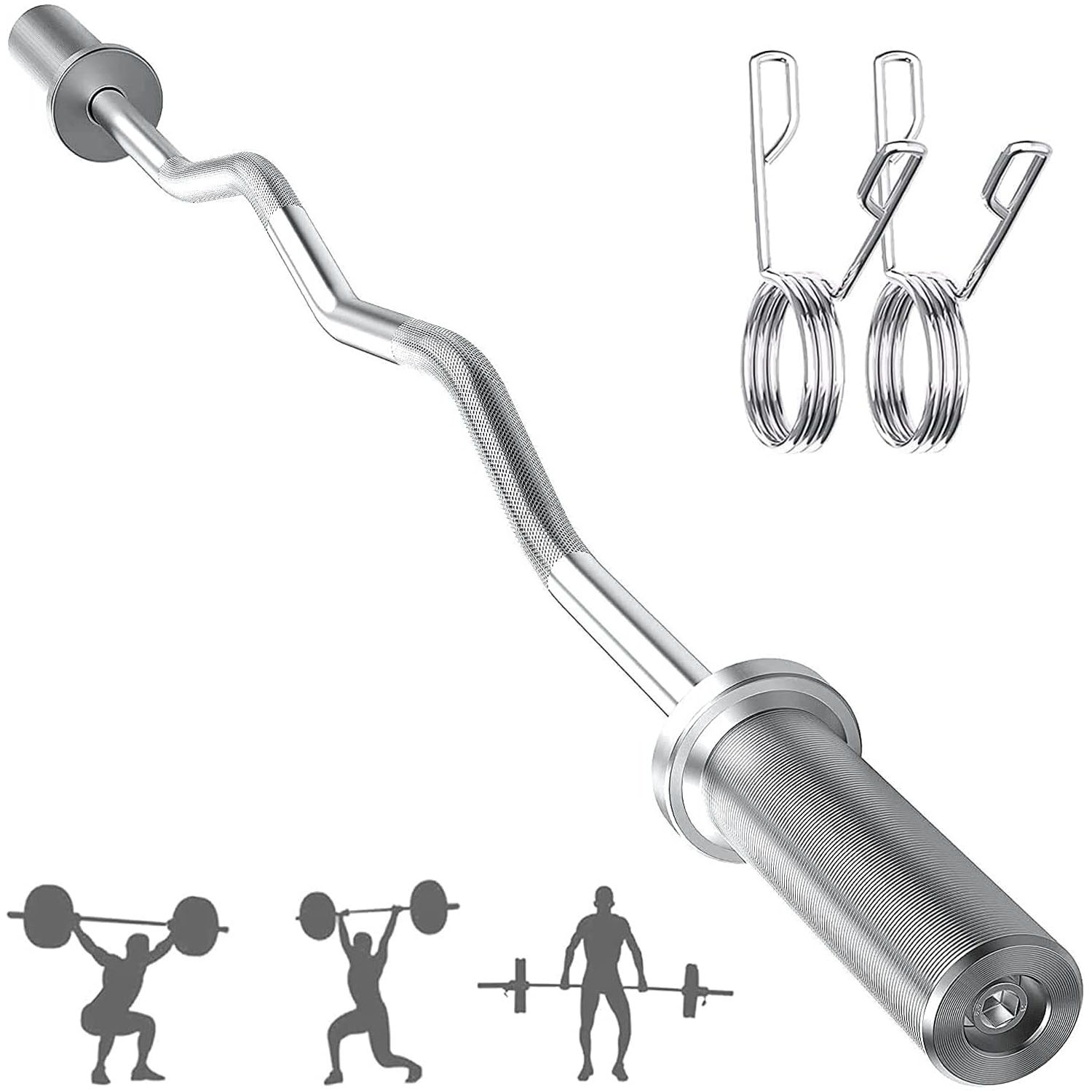 Costway 48''Chrome Steel Olympic EZ Curl Bar 28mm Grip Home Gym Fitness