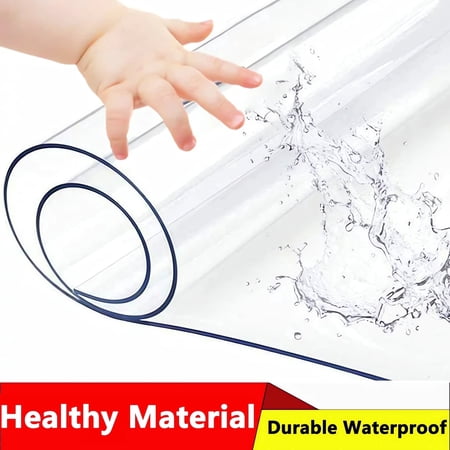 Petoto 79 x 40 inch PVC Clear Table Protector, 2mm Thick Transparent Tablecloth Waterproof Oil Proof Kitchen Dining Table Cloth