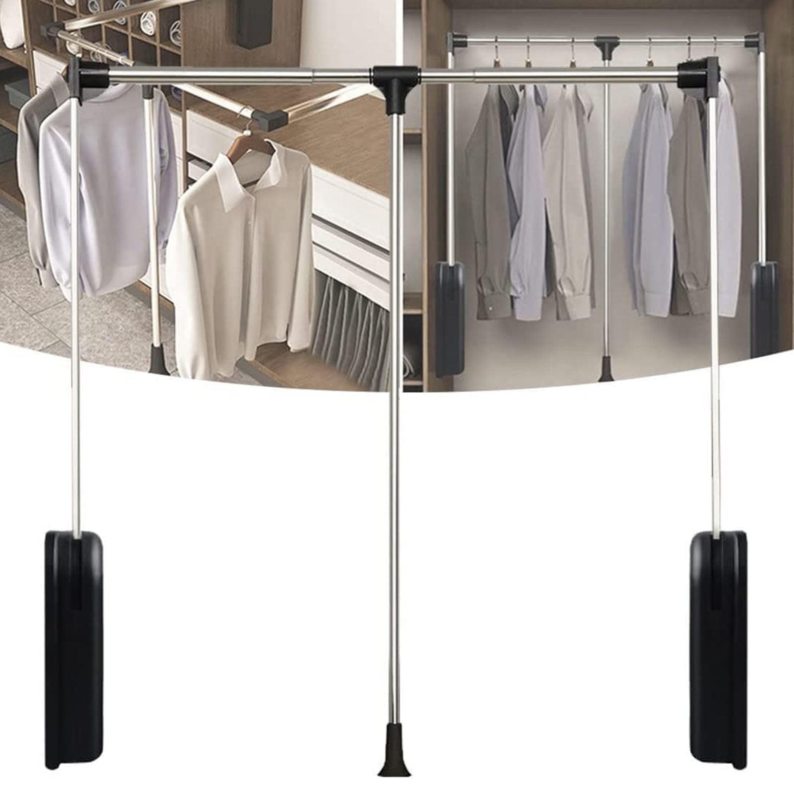 tonchean Black Pull Down Closet Rod, 45LBS Load Wardrobe Closet Hanging