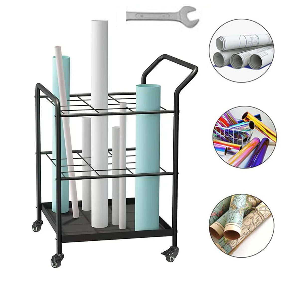 tonchean Blueprint Roll File Holder Storage with Wheels 12 Slots