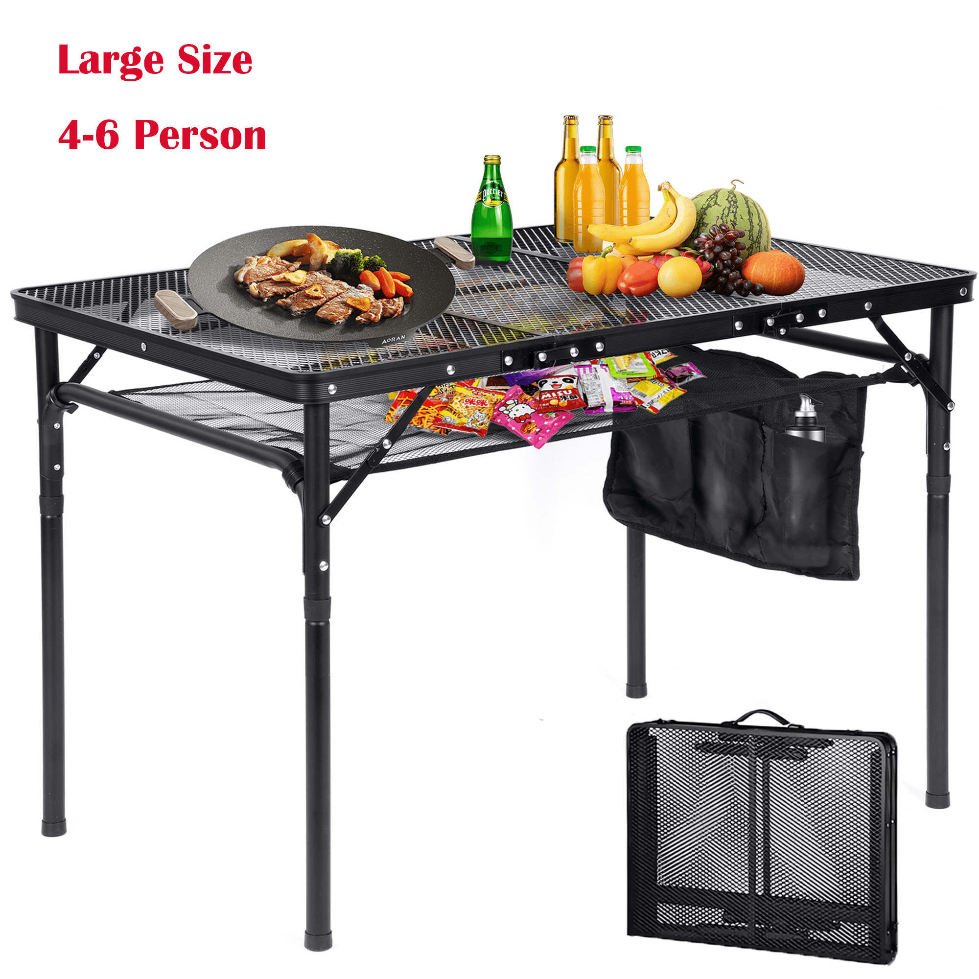 Petoto Folding Grill Table, 35'' x 23'' Adjustable Height Collapsible Table for Camping Cooking BBQ RV Picnic, Portable Aluminum Metal Grill Stand