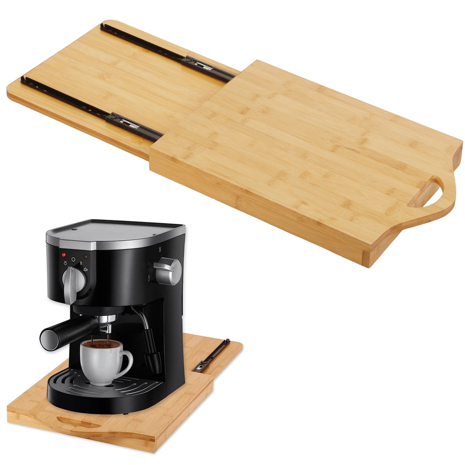 Kssiaz Bamboo Appliance Slider, 360° Rotation Sliding Tray for Coffee Maker, Slider for Counter Heavy Kitchen Appliances, Appliance Rolling Tray