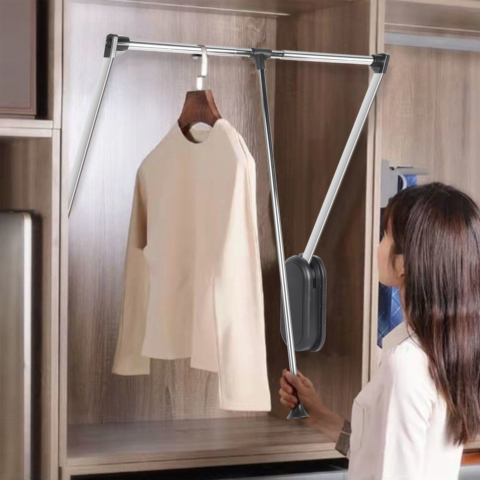 tonchean Pull Down Closet Rod, 45 lbs Load Wardrobe Closet Hanging Rod