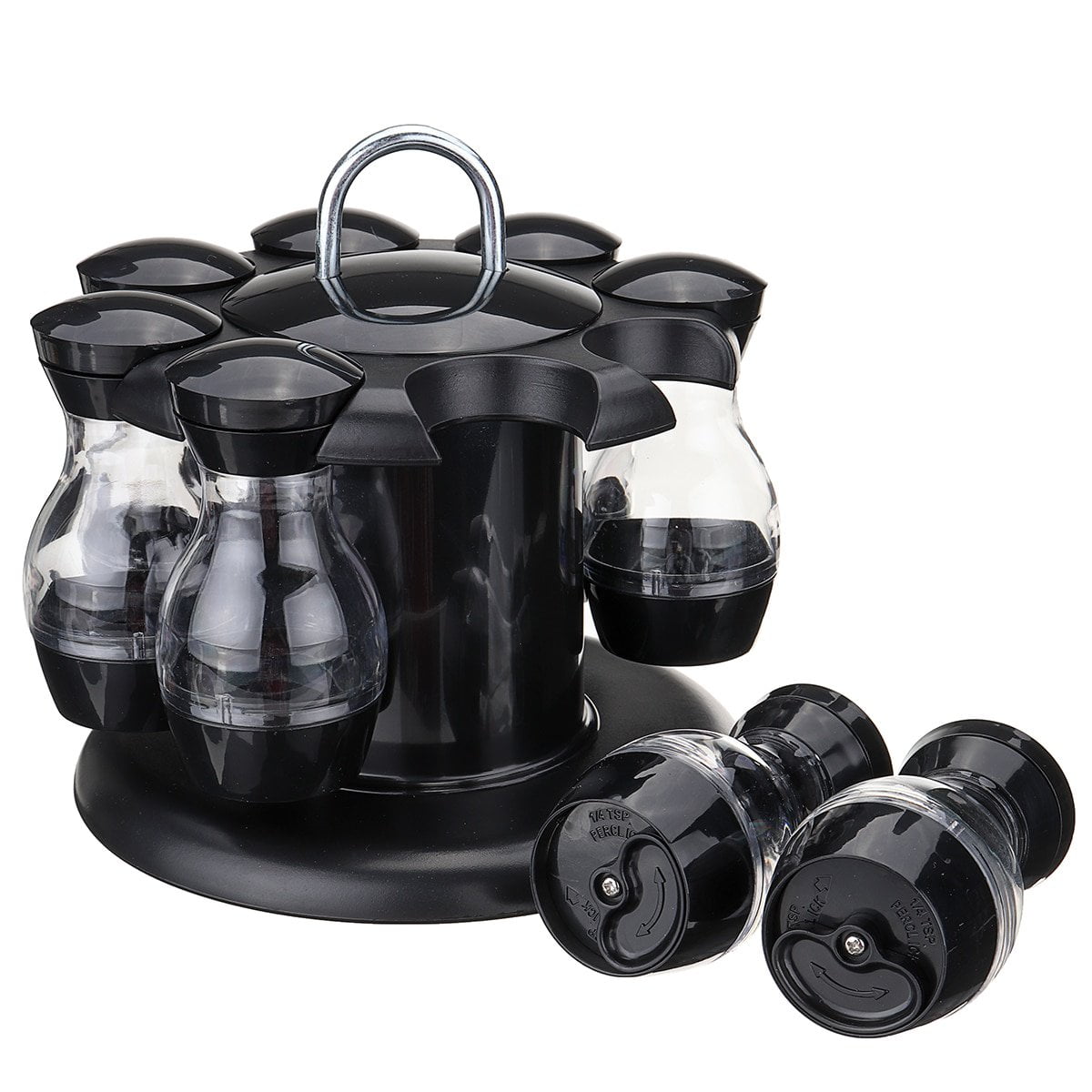 tonchean Revolving Spice Rack, 8 Jars Rotating Refillable Spice Set for