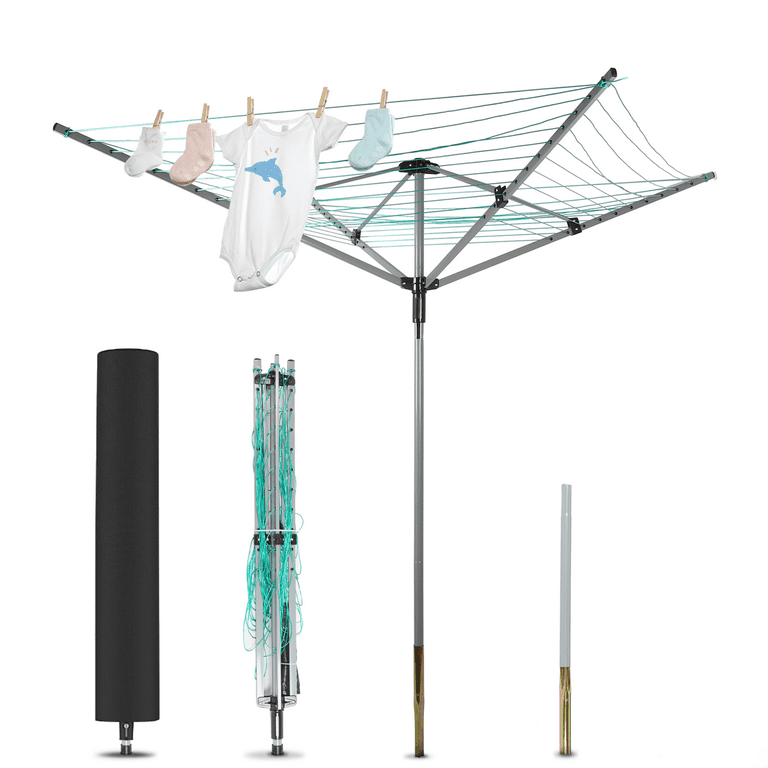 tonchean Rotary Outdoor Umbrella Drying Rack Aluminum Adjustable 70.9 Height 12 Lines with 165 ft. Clothesline
