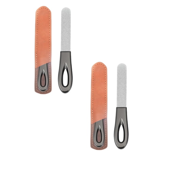 tool bag Clearance,Stainless Round Head Nail File Double Polished Nail File Portable Leather Storage Cover Manicure Tools 2PCS