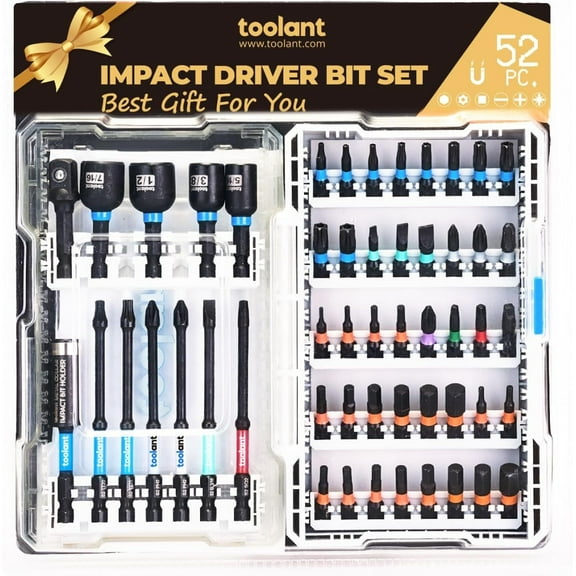 toolant Impact Driver Bit Set S2 Steel 52-Piece Hex Torx Phillips Slotted Square Bits and Nut Driver