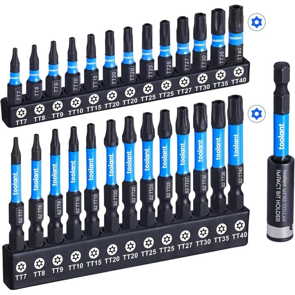 Impact Torx Bit Set 27pcs (TT7-TT40), S2 Steel Security Torx Bit Set, Tamper Proof Star with CNC Machined Tips, 1"&2" Long Impact Bits with Magnetic Bit Holder and Storage Box