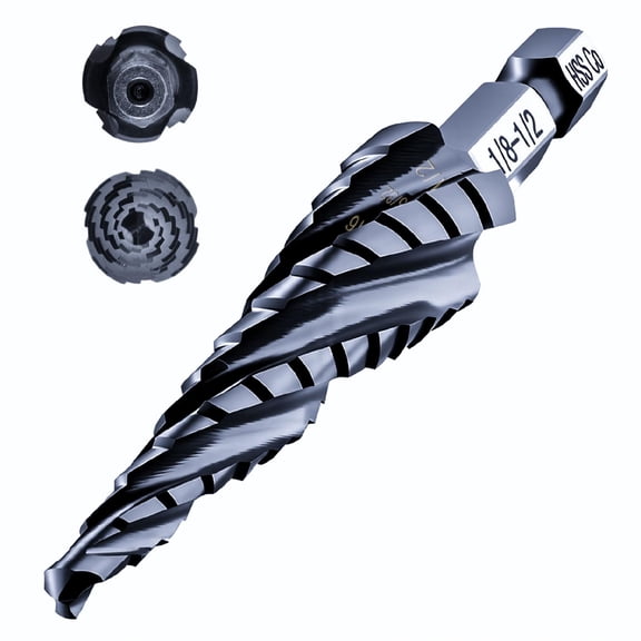 toolant M35 Cobalt Step Drill Bit, 1/8 to 1/2 in., TiAlN Coated, Four Flute, 1/4 in. Hex Shank