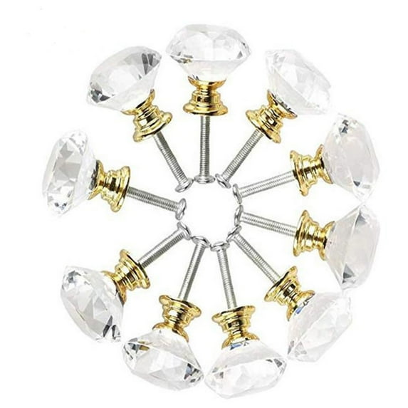 tooloflife 10Pcs Crystal Glass Knobs Kitchen Cabinet Door Drawer Cupboard Knob 30mm Hardware