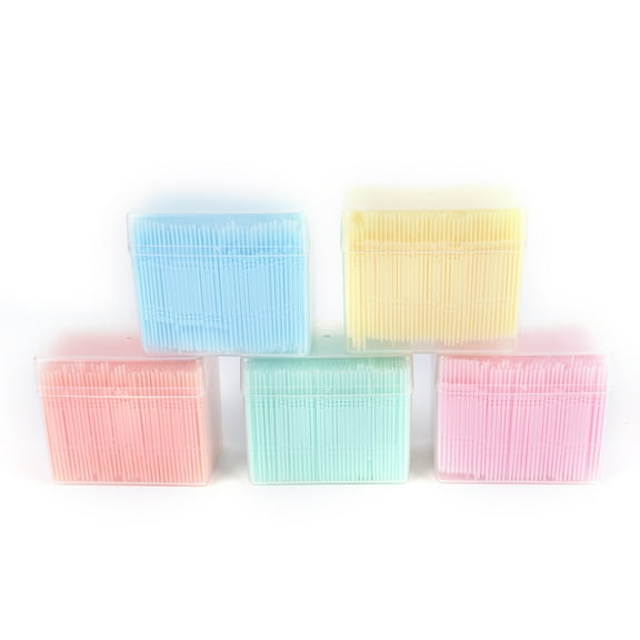tooloflife 1100Pcs Toothpick with Transparent Box Double-Headed Brushed Soft Plastic Lightweight 6 Color