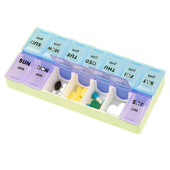 tooloflife 14 Compartments Weekly Pill Box Pill Planner and Pill Medicine Organizer with Color Coded AM/PM Labels
