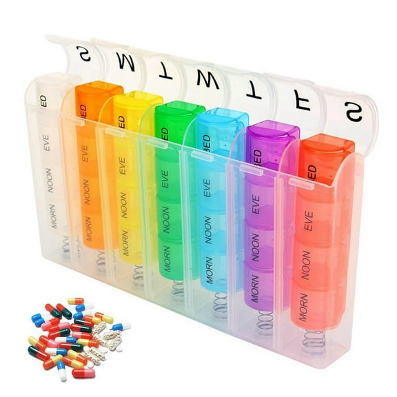 tooloflife 28 Grid Pill Box Medicine Organizer AM/PM Pill Case 7 Day Moisture Proof Colorful