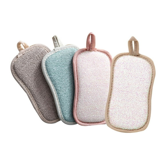 tooloflife 4Pcs Double Side Kitchen Dishwashing Sponges with Microfibre Scratch Free Scrubbing Sides Random Color