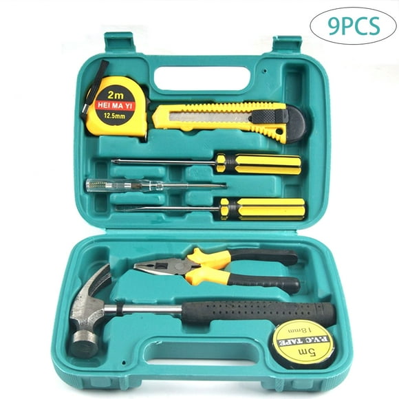 tooloflife 9 Home Repair Tools Set Screwdriver Wire cutter General Household Hand Tool Kits with Tool Box Storage Case
