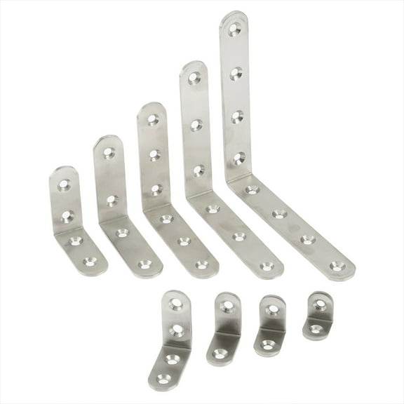 tooloflife 90° Flat Corner Brackets Corner Brace Tools Metal Angle Support Brackets 5 Size Choice Silver