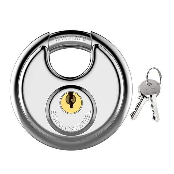 tooloflife Circular Disc Padlocks with 2 Keys Stainless Steel for Storage Unit Outdoor Garden Gate Shed Durable Silver