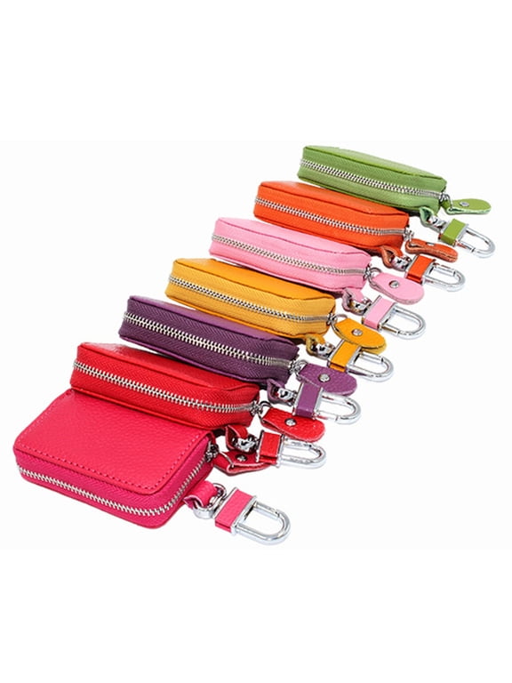 Genuine Leather Car Key Case Key Holder Bag Wallet Purse Zip Keychain for Men and Women Gifts
