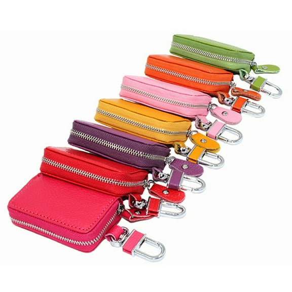 tooloflife Genuine Leather Car Key Case Key Holder Bag Wallet Purse Zip Keychain for Men and Women Solid Color