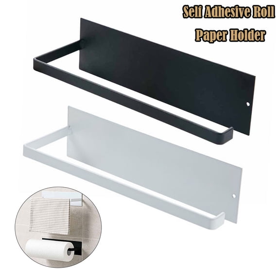 tooloflife Kitchen Self Adhesive Roll Paper Holder Wall Mounted Storage Rack Carbon Steel Black/White