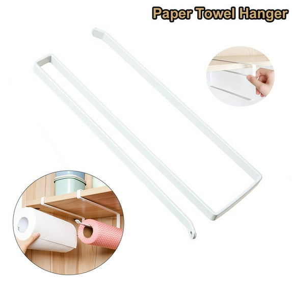 tooloflife Paper Towel Hanger for Tissue Rags Plastic Wrap kitchen Bathroom Metal White