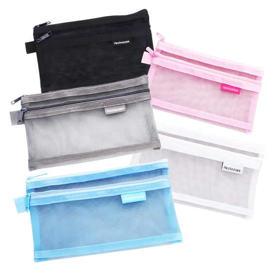 tooloflife Pencil Bag Mesh Pencil Case Stationery Pouch Double-Layer for Pens Documents Rulers Transparent