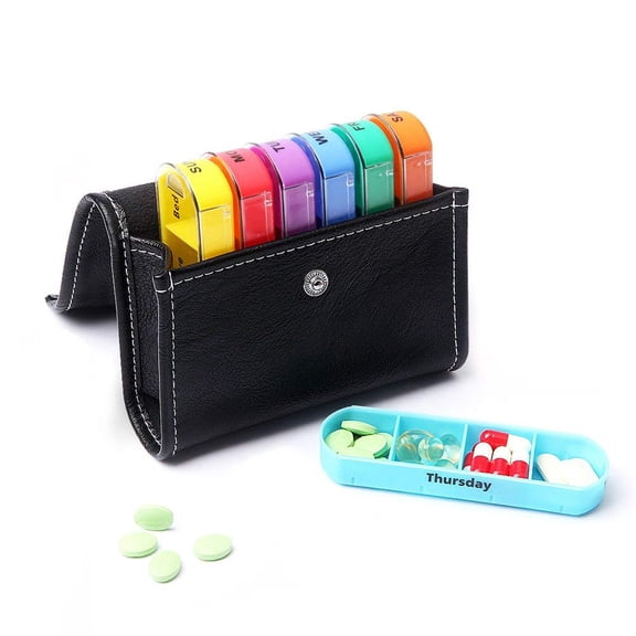 tooloflife Pill Wallet Box Set with 7 Pieces Boxes (28 Compartments) and PU Pouch Pill Vitamins Fish Oils Organizer Portable