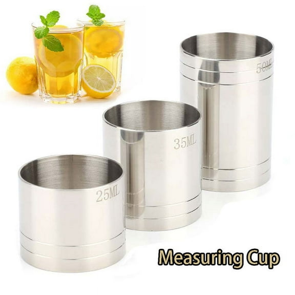 tooloflife Round Measuring Cup Measurement for Kitchen Bar Pub Cafe Stainless Steel Silver 25/35/50ML