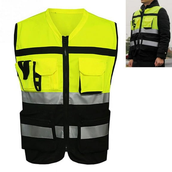 tooloflife Security Reflective Vest Jacket with 2 Pockets Visibility Reflective Stripes Size L/XL/XXL/XXXL