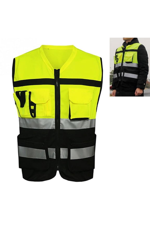 Security Reflective Vest Jacket with 2 Pockets Visibility Reflective Stripes Size L/XL/XXL/XXXL