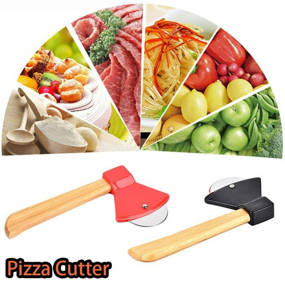 tooloflife Stainless Steel Pizza Cutter with Wooden Handle for Pizza Bread Cakes Axe Shape