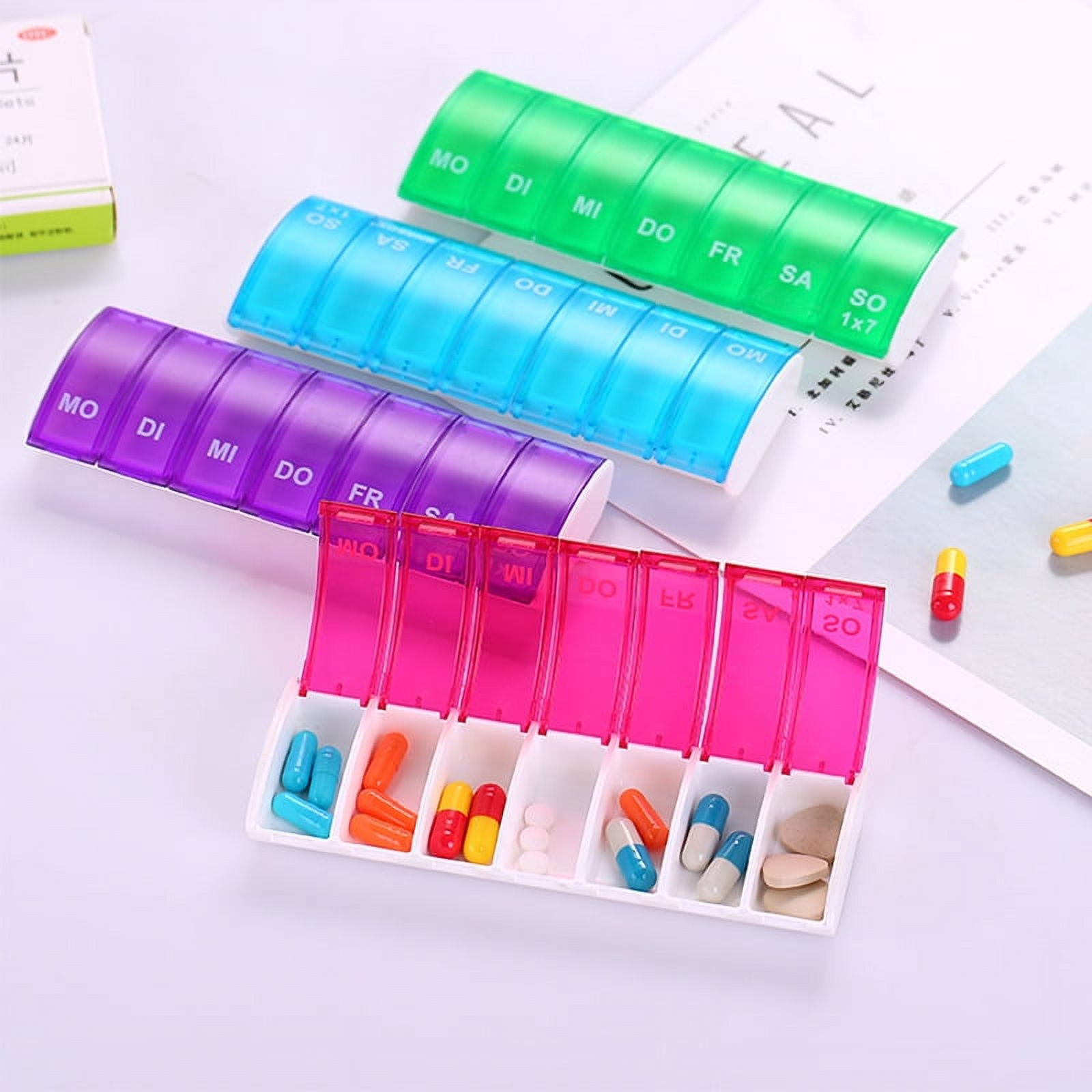 tooloflife Weekly Pill Organizer Box 7 Compartments with Day Printed ...