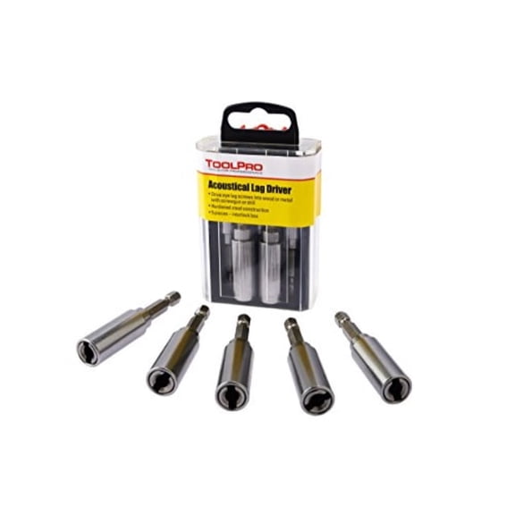 ToolPro Eye Lag Driver Set, 5 Pieces - Quick-Install Bit Kit in Interlocking Storage Box for Driving Eye Lag Screws with Any Drill