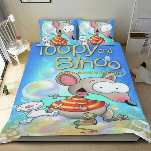toopy and binoo Themed Bed Sheet Set Three Piece Set 53x79 Inches Comfortable And Skin Friendly Unique Design Creating A Star Studded Night Home Decor Gifts For Family Friends fans