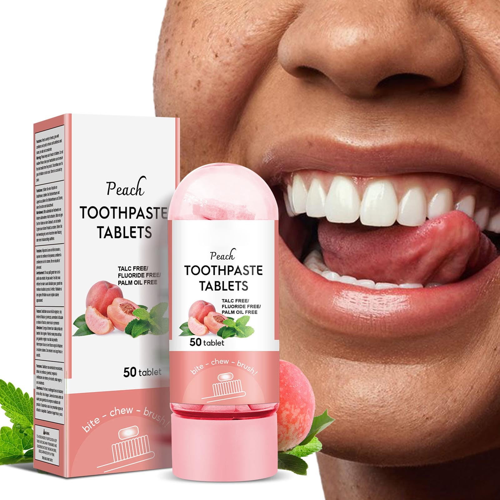 tooth Whitening, Peach Toothpaste Tablets Eco & Travel Friendly