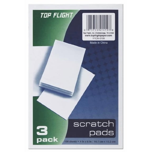 top flight scratch pads, 4 x 6 inches, white, 100 sheets per pad, 3 pads per pack (4650132)