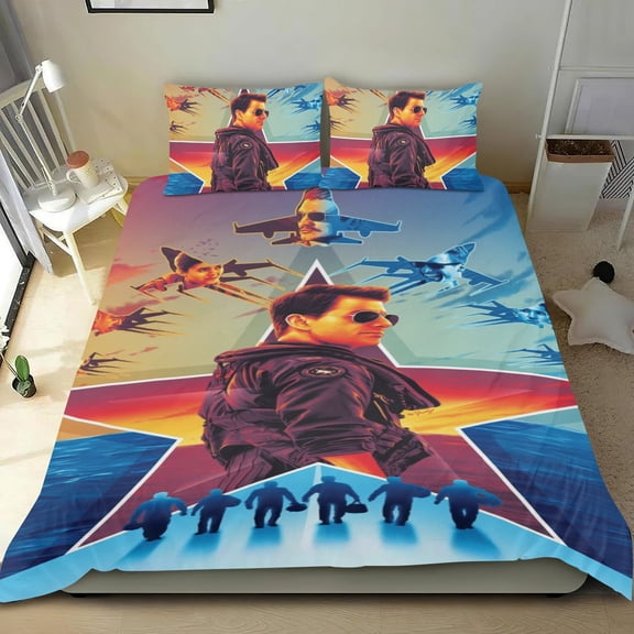 top gun Themed Bed Sheet Set Three Piece Set 36x75 In ches Comfortable And Skin Friendly Unique Design Creating A Star Studded Night Home Decor Gifts For Family Friends fans