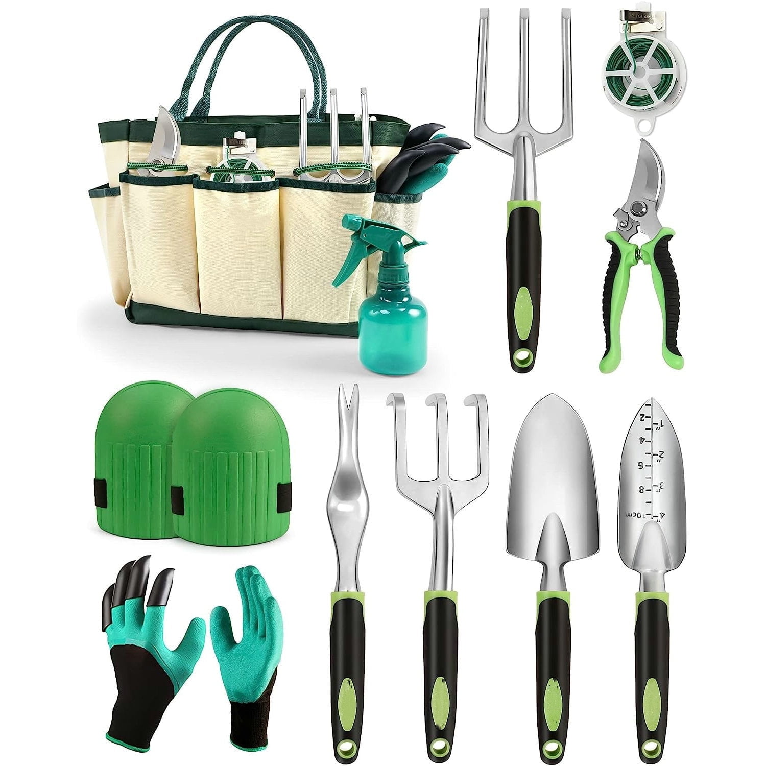 topjuju 10 Pcs Heavy Duty Stainless Steel Garden Tool Set, Rust-Resistant with Wooden Handle & Storage Tote Bag - Ergonomic Gardening Tools for Women Men, Perfe